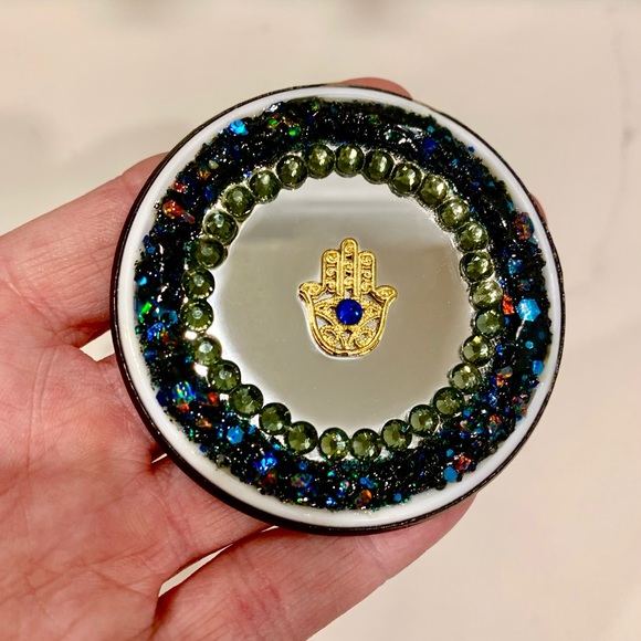 4/$20 ποΈ Evil Eye Hamsa Windowsill Mirror with Swarovski Crystal and Tourmaline - Picture 2 of 5